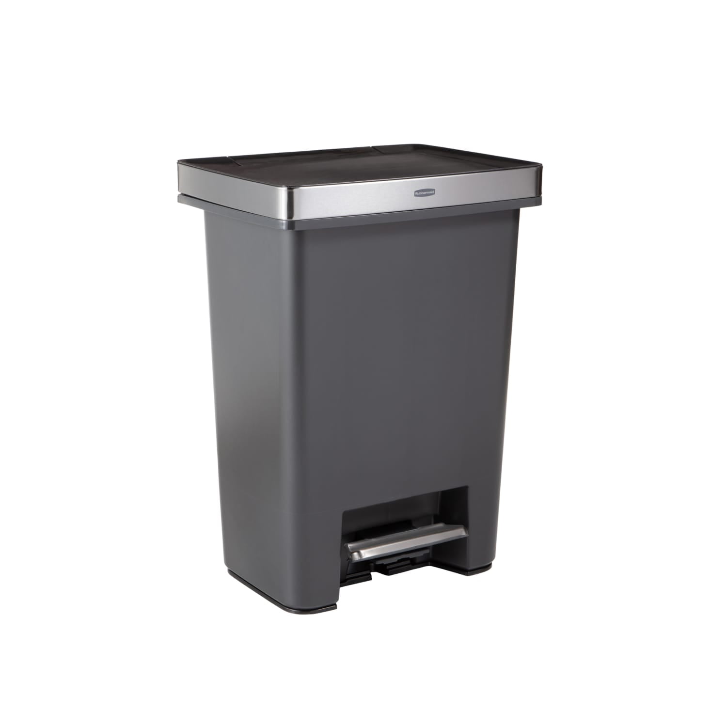 Rubbermaid Kitchen Trash Can, 19 Gallon Stainless Steel Dual Compartment Step Garbage Bin, Charcoal