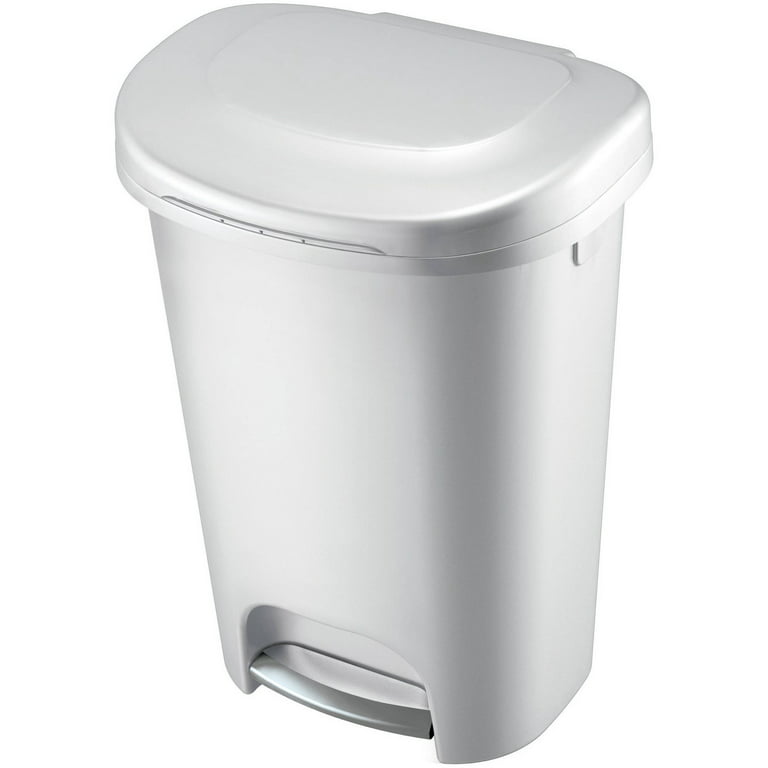 Step On Plastic Trash Can 13 Gal Rubbermaid Kitchen Waste Basket Garbage  White for sale online