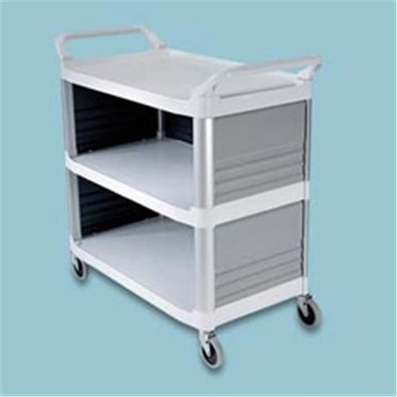 Rubbermaid RCP 4093 BLA 3-Shelf Utility Cart- Enclosed on 3 Sides- Black