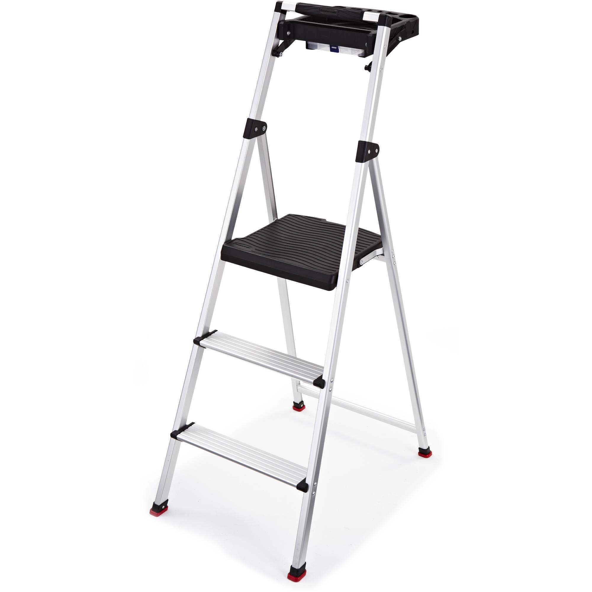 SleekFold 3-Step Lightweight Aluminum Step Stool with Storage Tray