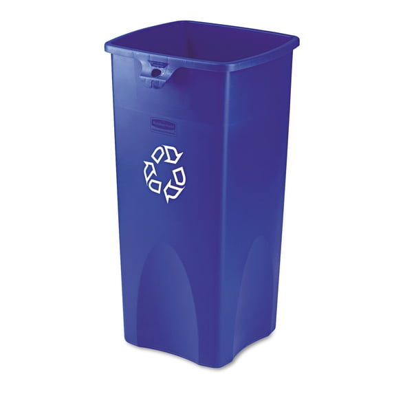 Rubbermaid Recycled Untouchable Square Recycling Container, Plastic, 23 Gal, Blue