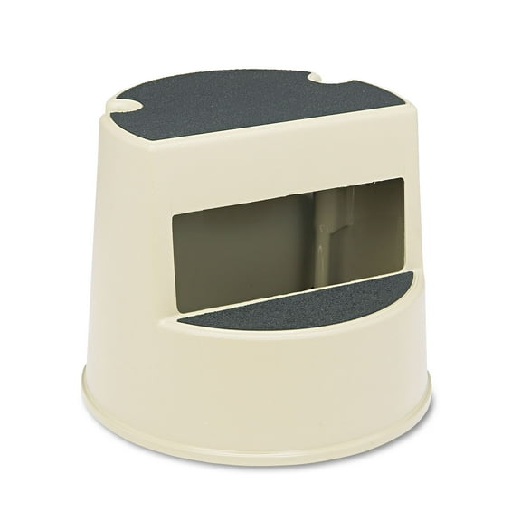 Rubbermaid Rolling Step Stool, Curved Design, 2-step, Retracting Casters, 16 Dia. X 13.5h, Beige