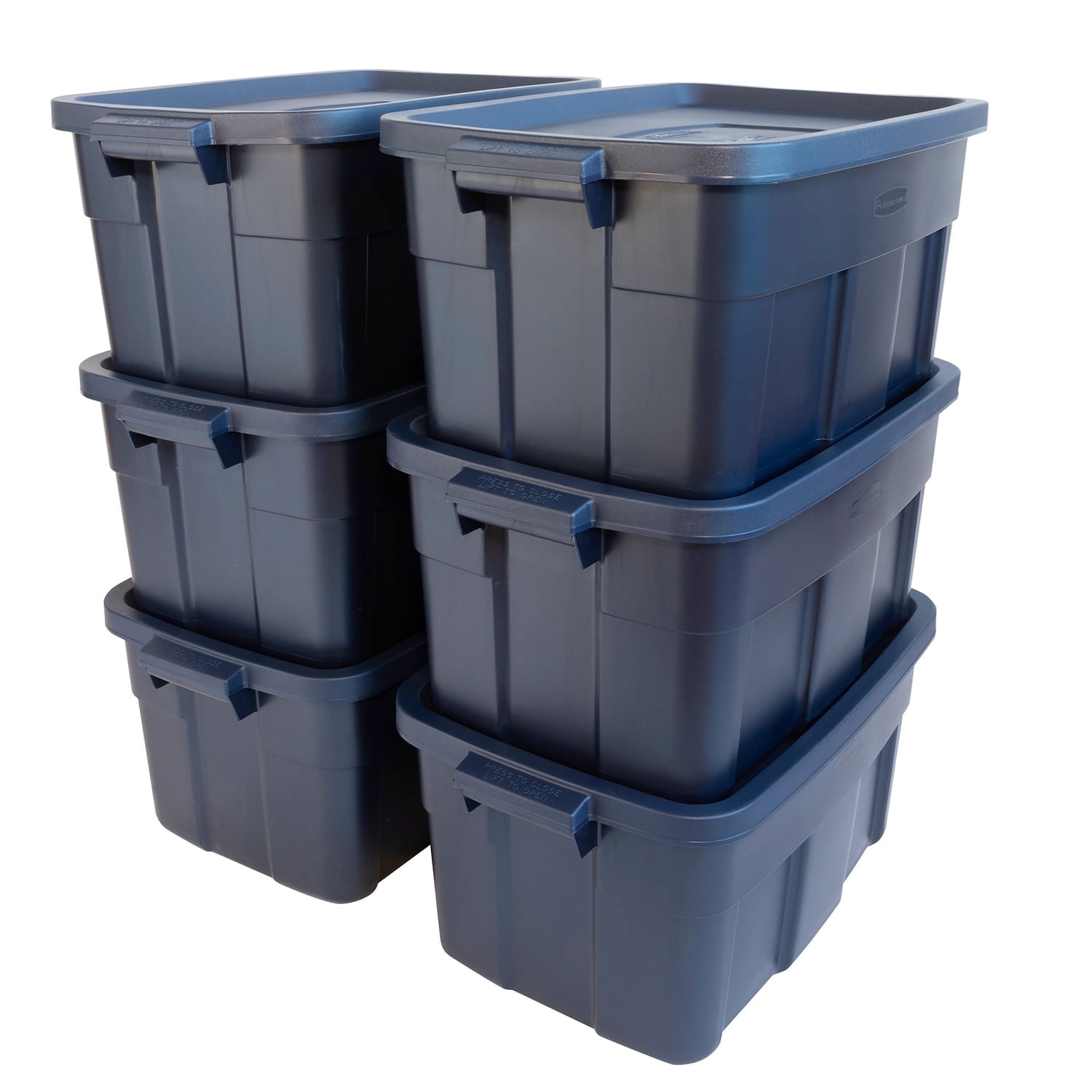 Rubbermaid Roughneck Large 14 Gallon Tough Storage Containers with Lids, Dark Indigo Metallic (6 Pack)