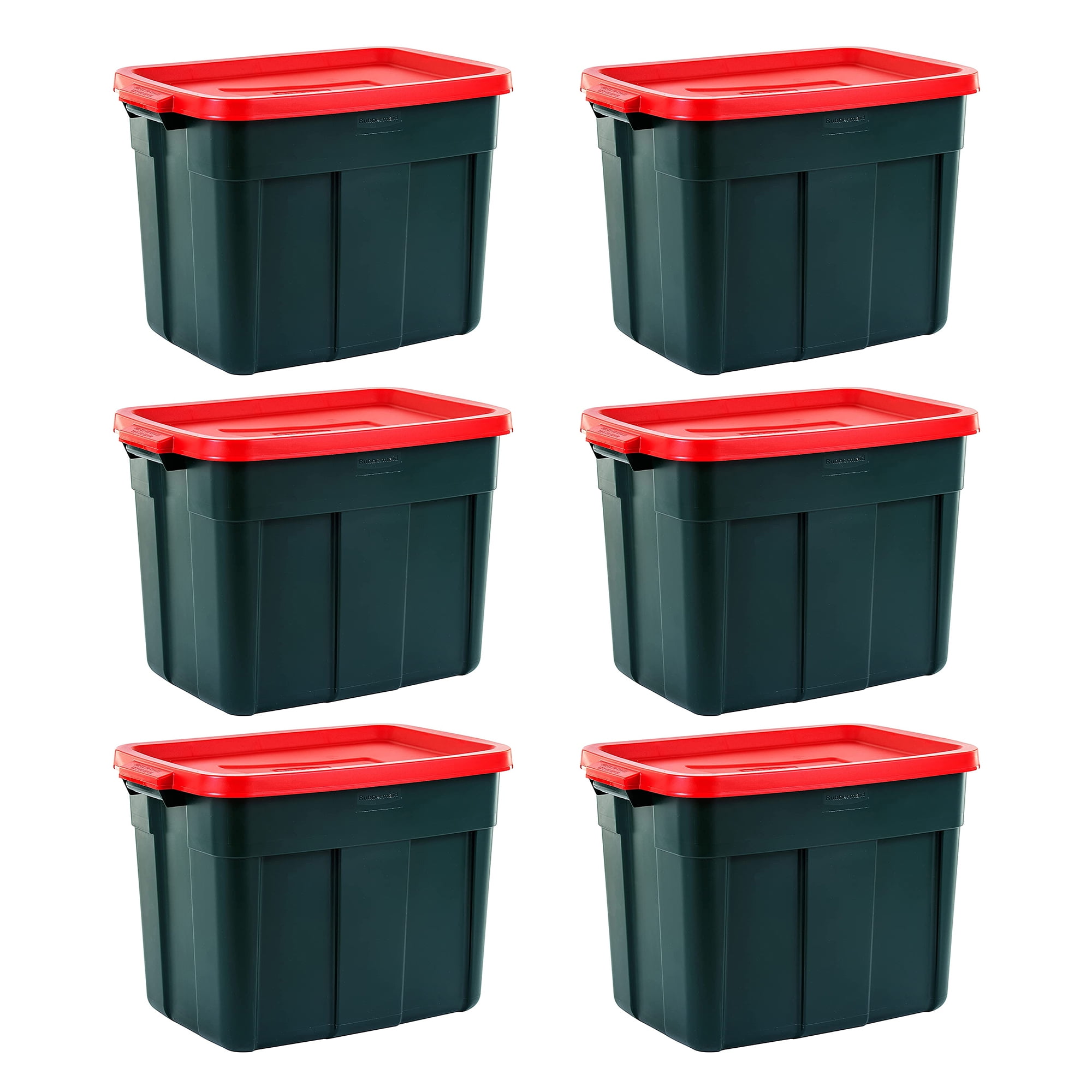 Rubbermaid Roughneck 18 Gal Holiday Storage Tote, Green & Red (6 Pack)