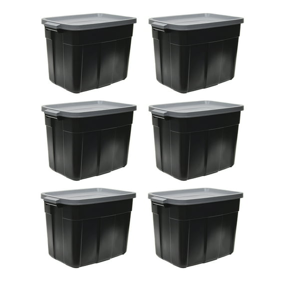 Open Box Rubbermaid Roughneck Tote 18 Gallon Storage Bin Container, Black (6 Pack)