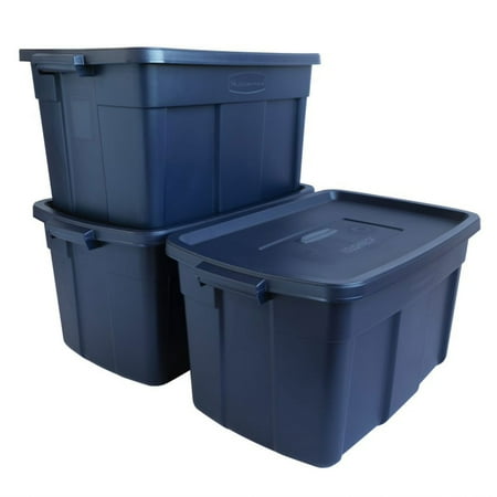 Rubbermaid Roughneck 31 Gallon Storage Tote, Dark Indigo Metallic (3 Pack)