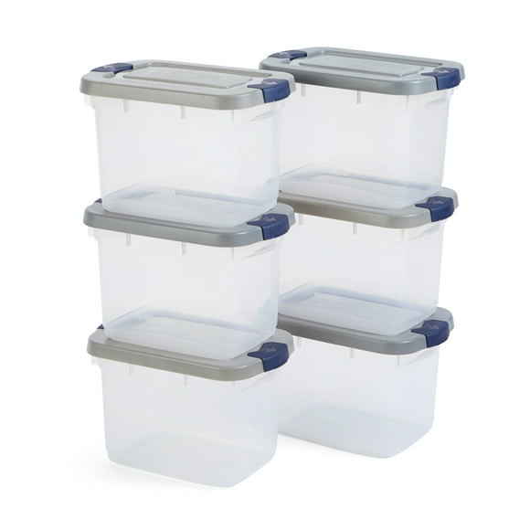 Rubbermaid Roughneck Clear 19 Qt. Plastic Storage Tote w/ Gray Lid, 6 Pack