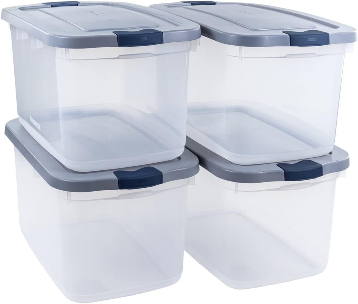 Rubbermaid Roughneck 95 Qt/23.75 Gal Stackable Storage Containers, Clear w/Latching Grey Lids, 4-Pack, Clear/Grey