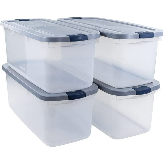 Rubbermaid Roughneck Clear 95 Qt. Plastic Storage Tote w/ Gray Lid, 4 Pack