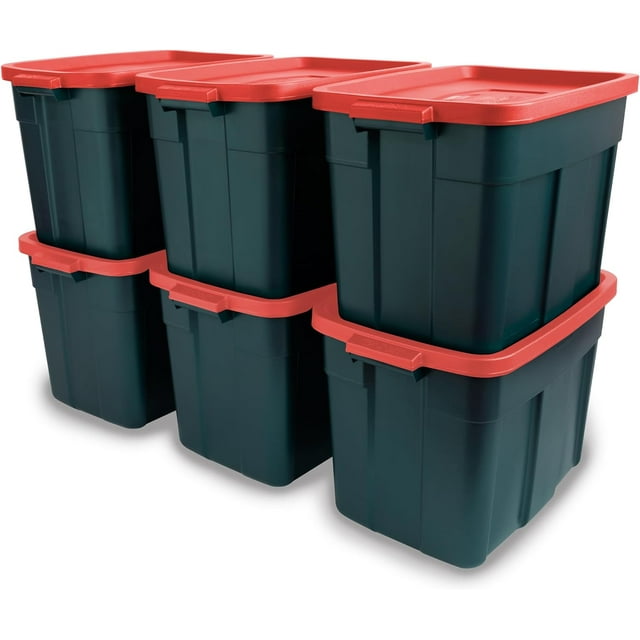 Rubbermaid Roughneck Holiday Storage Totes 18 Gal 6 Pack Green with