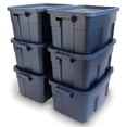 thumbnail image 1 of Rubbermaid Roughneck Tote 14 Gal, 6 Pack, Made in USA, Dark Indigo Metallic, Rugged Plastic Stackable Storage Bins with Lids and Handles, 1 of 5