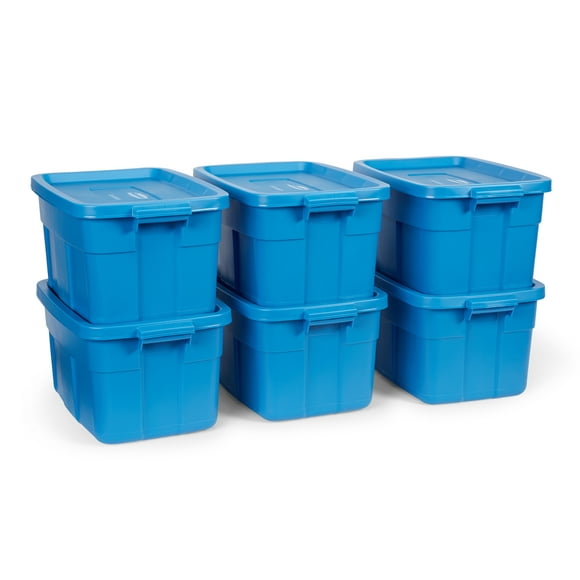 Rubbermaid Roughneck Tote 14 Gal Storage Container, Heritage Blue (6 Pack)