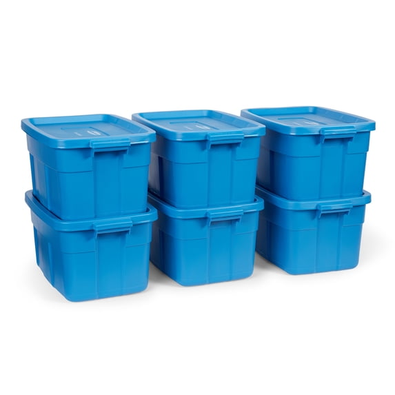 Rubbermaid Roughneck Tote 14 Gal Storage Container, Heritage Blue (6 Pack)