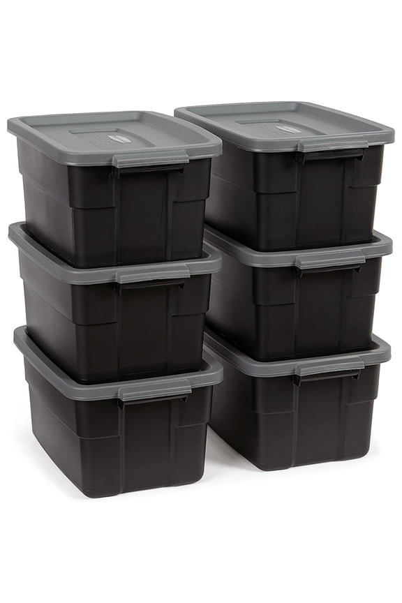 Roughneck Tote 3 Gal Storage Container, Black/Gray (6 Pack)