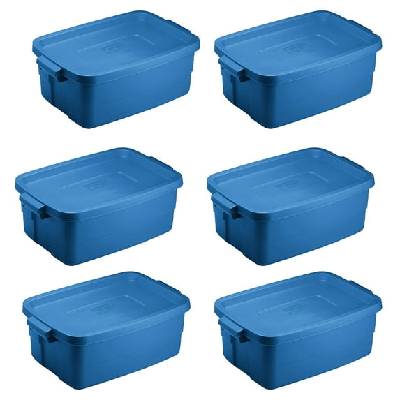Rubbermaid Roughneck Tote 3 Gal Storage Container, Heritage Blue (6 Pack)