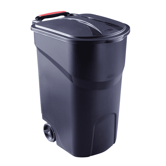 Rubbermaid Roughneck Wheeled Trash Container, Black, 45-Gallon