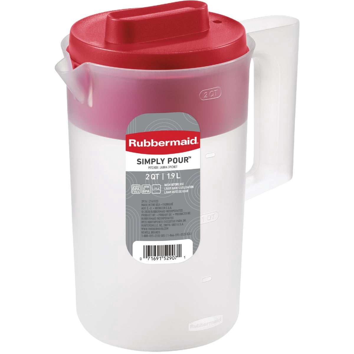 Rubbermaid SYNCHKG097314 644766082384 Pitcher 2.25 qt-White with Red Cover 3-Pack