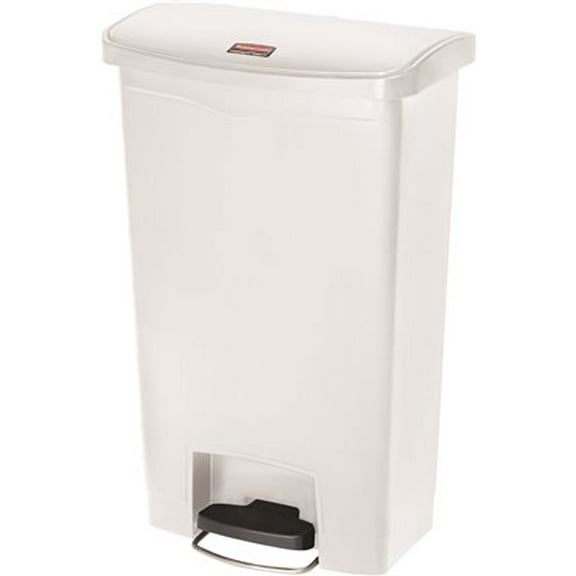 Rubbermaid Slim Jim Rectangular Plastic Wastebasket, Step-On, 24 Gallons, White