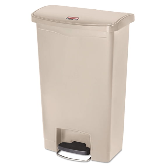 Rubbermaid Slim Jim Resin Step-on Container, Front Step Style, 13 Gal, Beige