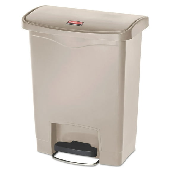 Rubbermaid Slim Jim Resin Step-on Container, Front Step Style, 8 Gal, Beige