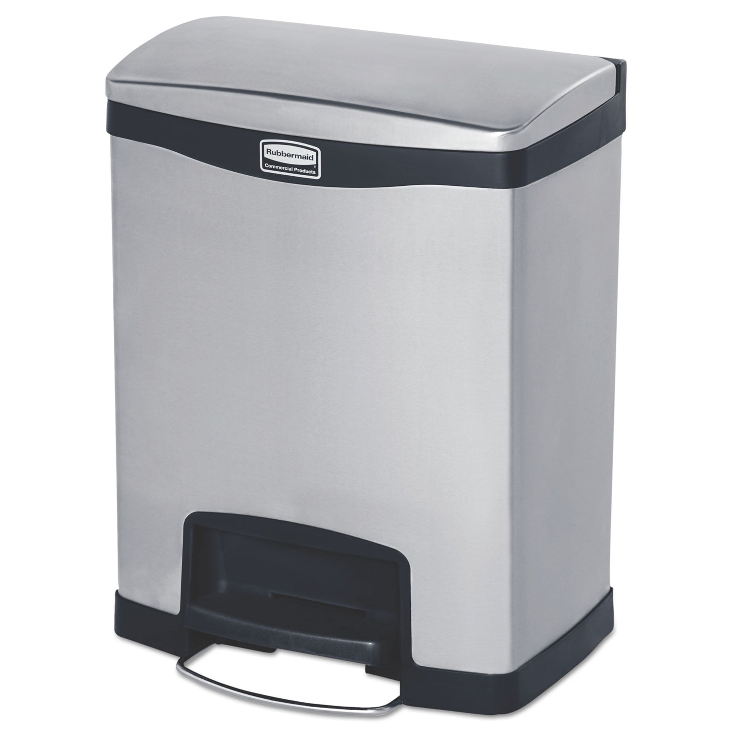 Rubbermaid Slim Jim Stainless Steel Step-on Container, Front Step Style, 8 Gal, Black