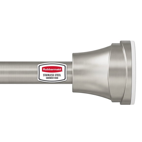 Rubbermaid No Drill Tension or Wall Mount 44" to 72" Adjustable Shower Curtain Rod, Rustproof Stainless Steel, Brushed Nickel