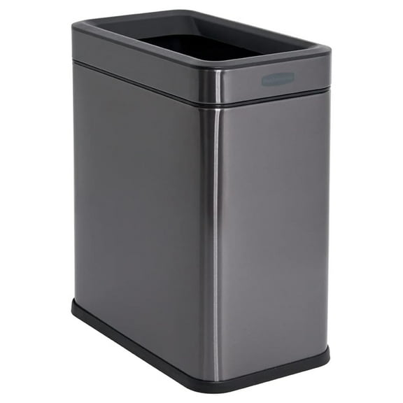 Rubbermaid Stainless Steel Wastebasket, Slim Open-Top Bin, 2.6 Gallons, Charcoal