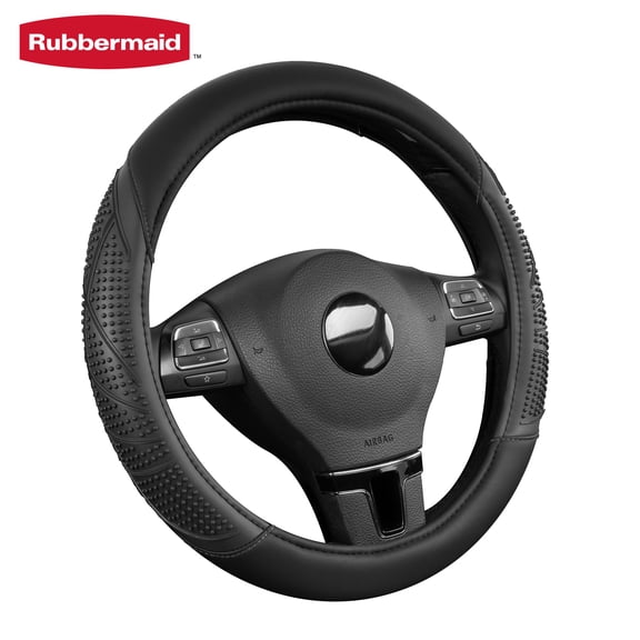 Rubbermaid Steering Wheel Cover, 3D Grip Texture Steering Wheel Cover, Non-Slip Rubber Grip with Massage Texture, Premium Leather Car Steering Wheel Cover, Universal Fit 14.5"–15",Black
