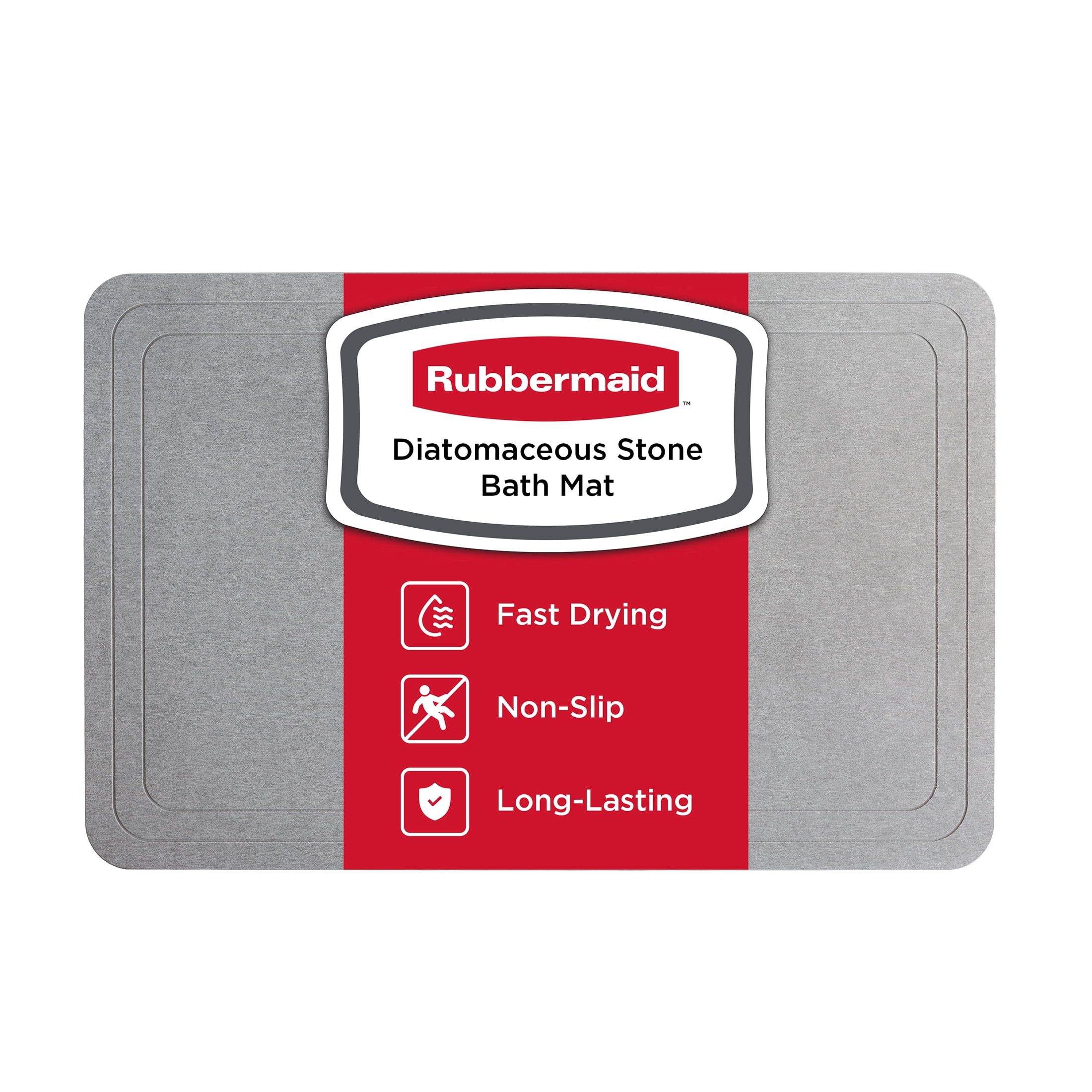 Rubbermaid Gray Stone Bath Mat, Diatomaceous Earth Shower Mat, Non-Slip, Absorbent, Quick Drying, for Bathroom Floor, 23.6" x 15.3"