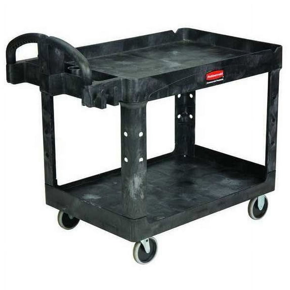 RUBBERMAID Structural Foam Utility Cart with Deep Lipped Plastic Shelves, Ergonomic, 2 Shelves, 500 lb