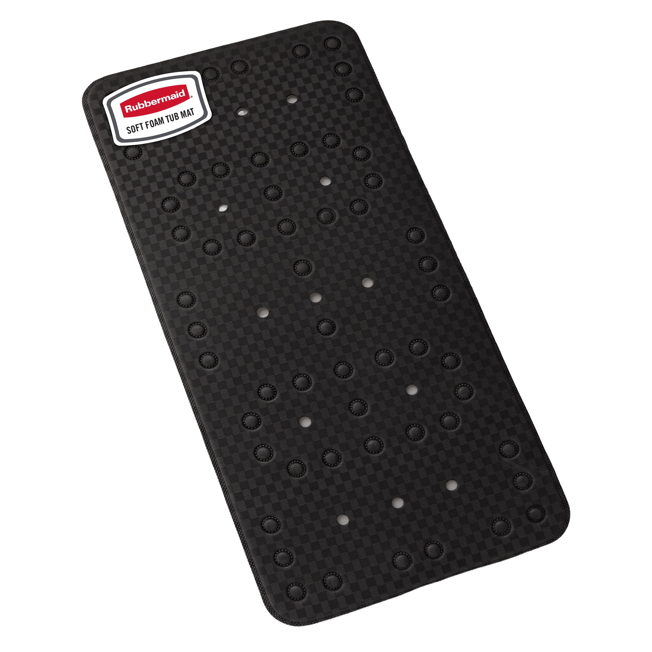 Rubbermaid Soft Foam Tub Mat, Non-Slip Bath Mat with Quick-Drain Holes, BPA-Free TPE, 35.88" x 17", Black