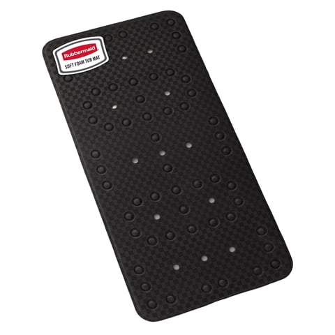 Rubbermaid Soft Foam Tub Mat, Non-Slip Bath Mat with Quick-Drain Holes, BPA-Free TPE, 35.88" x 17", Black