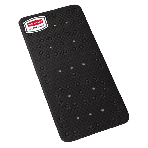Rubbermaid Soft Foam Tub Mat, Non-Slip Bath Mat with Quick-Drain Holes, BPA-Free TPE, 35.88" x 17", Black