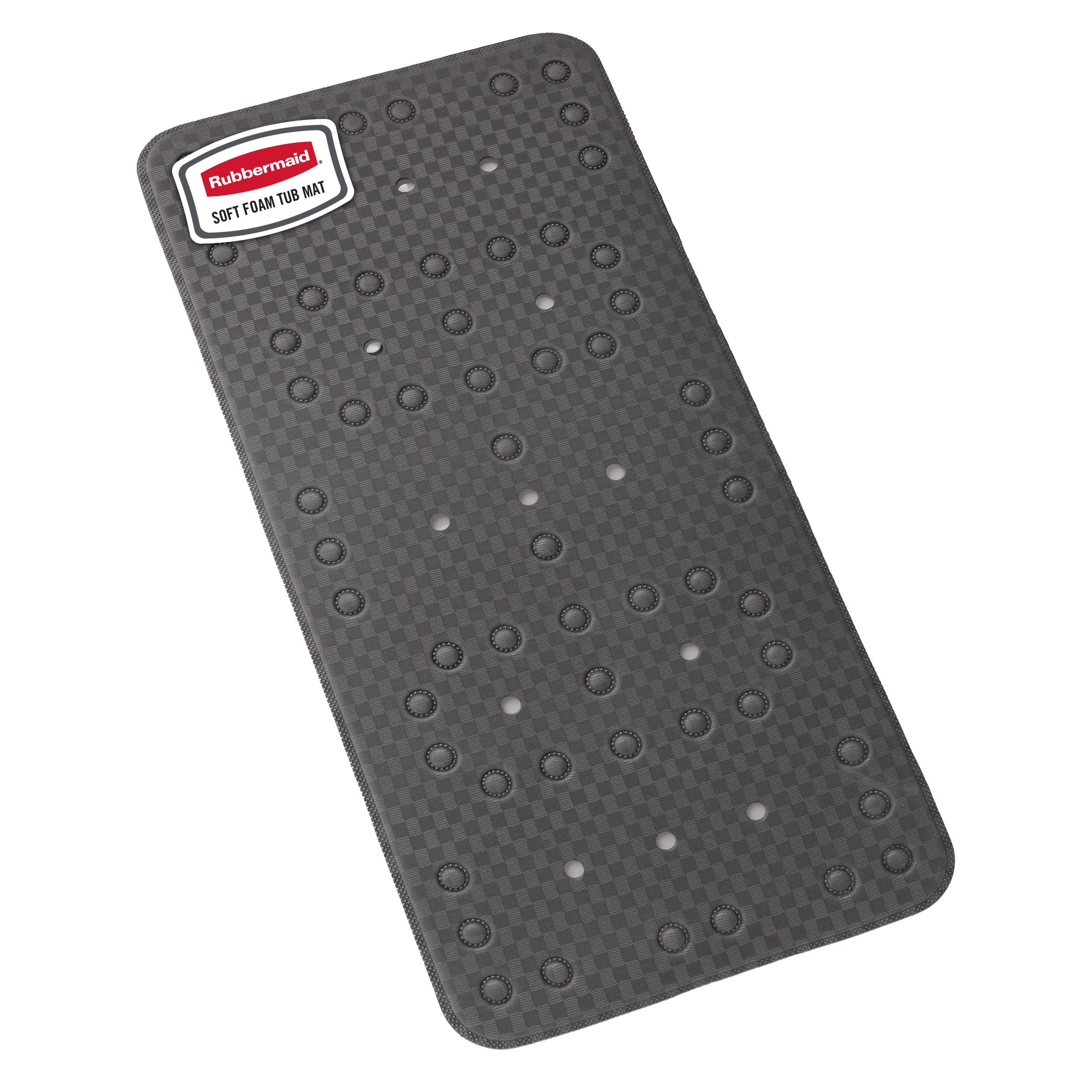 Rubbermaid Soft Foam Tub Mat, Non-Slip Bath Mat with Quick-Drain Holes, BPA-Free TPE, 35.88" x 17", Grey