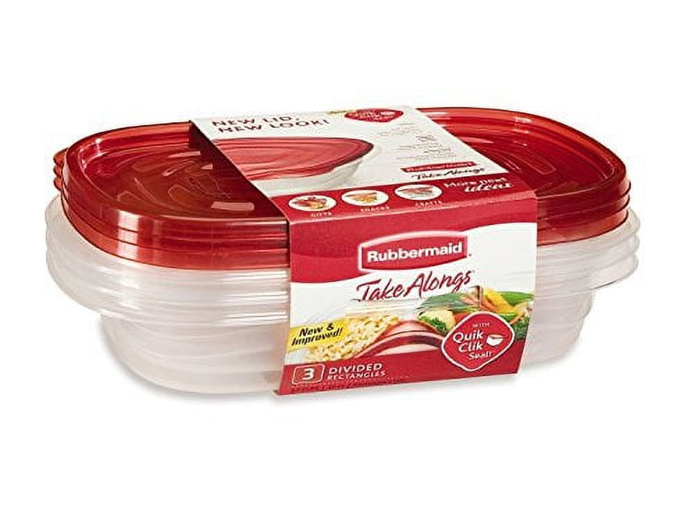 Clear Plastic Divided Meal Prep Containers with Red Lids, 3-Pack