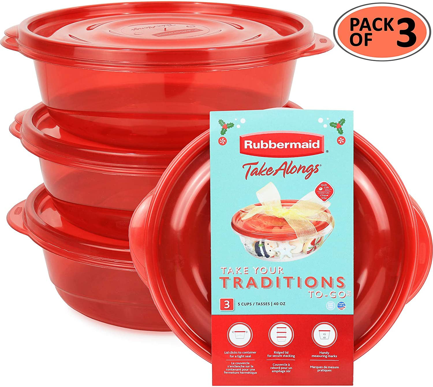 Rubbermaid Takealongs 5 Cup Round Food Storage Container 3 Pk., Food  Storage, Household