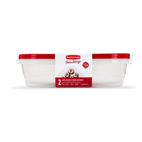 Rubbermaid TakeAlongs, 1 Gallon, 2 Packs, Red, Large Rectangular Plastic Food Storage Containers