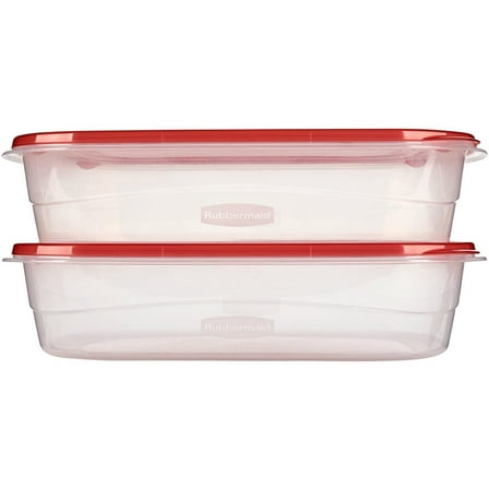 Rubbermaid TakeAlongs Large Rectangular Food Storage Containers, 1 Gallon, Red, 2 Count, Well Suited to Refrigerator Organization