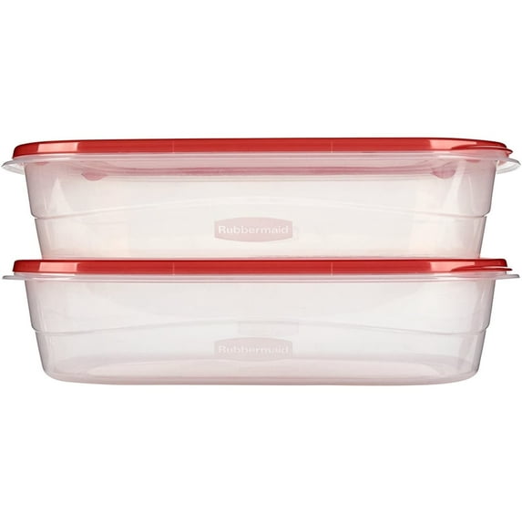 Rubbermaid TakeAlongs Large Rectangular Food Storage Containers, 1 Gallon, Red, 2 Count, Well Suited to Refrigerator Organization