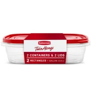 Rubbermaid TakeAlongs, 1 Gallon, 2 Packs, Red, Large Rectangular Plastic Food Storage Containers