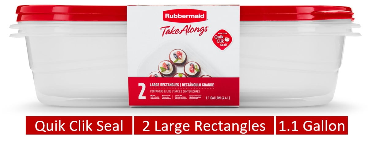 Rubbermaid TakeAlongs, 1 Gallon, 2 Packs, Red, Large Rectangular