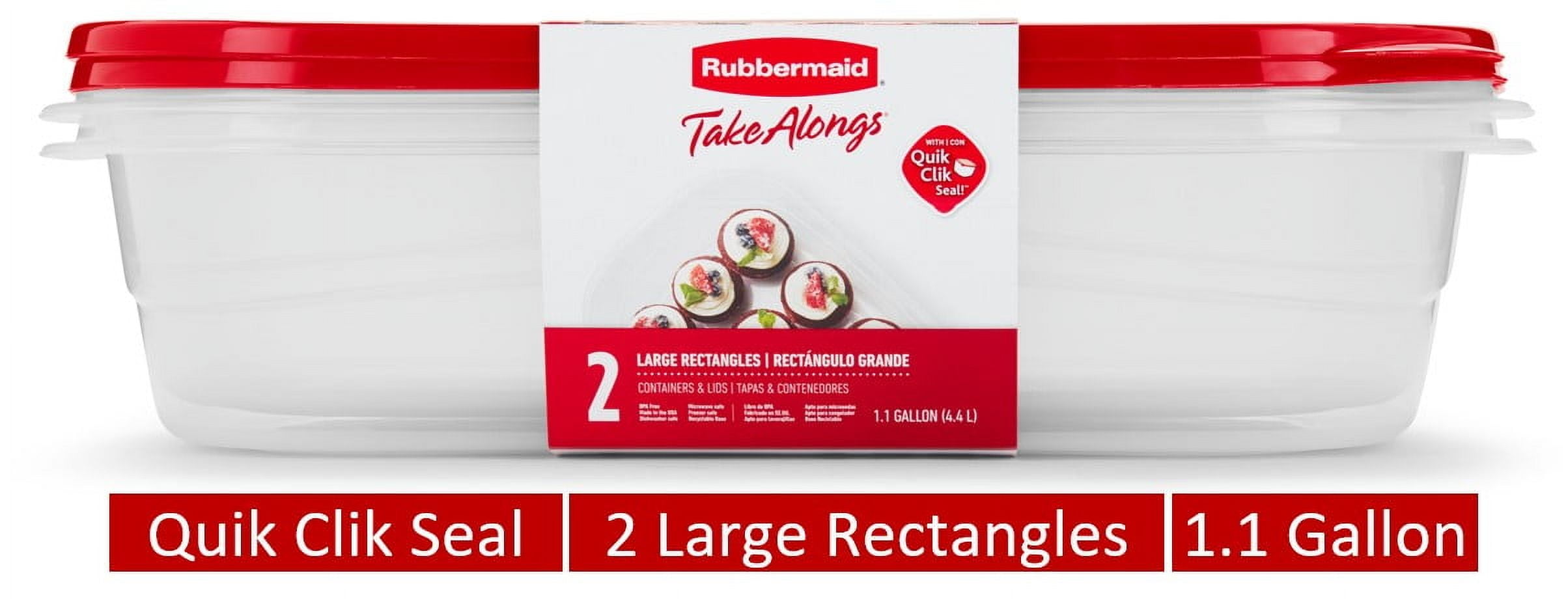 Rubbermaid TakeAlongs, 1 Gallon, 2 Packs, Red, Large Rectangular Plastic Food Storage Containers
