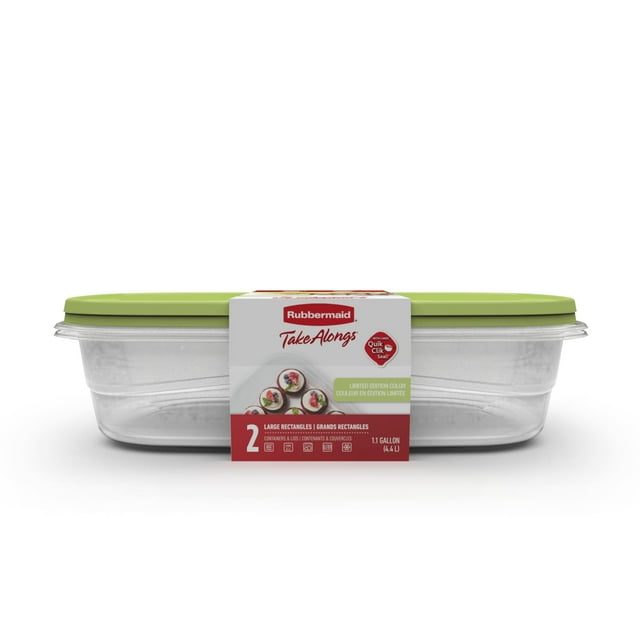 Rubbermaid TakeAlongs 1-Gallon Rectangular Food Storage Containers, Special-Edition Sharp Lime, 2-Pack