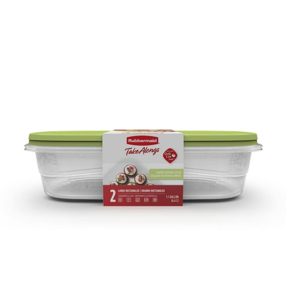 Rubbermaid TakeAlongs 1-Gallon Rectangular Food Storage Containers, Special-Edition Sharp Lime, 2-Pack