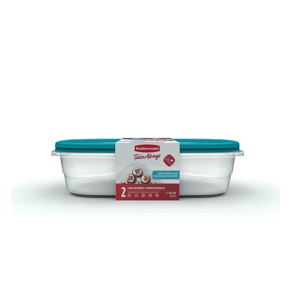 Rubbermaid TakeAlongs 4.4-Litre (1.1 Gal.) Rectangular Food Storage Containers, Special-Edition Turquoise Spell Blue, 2 Pack