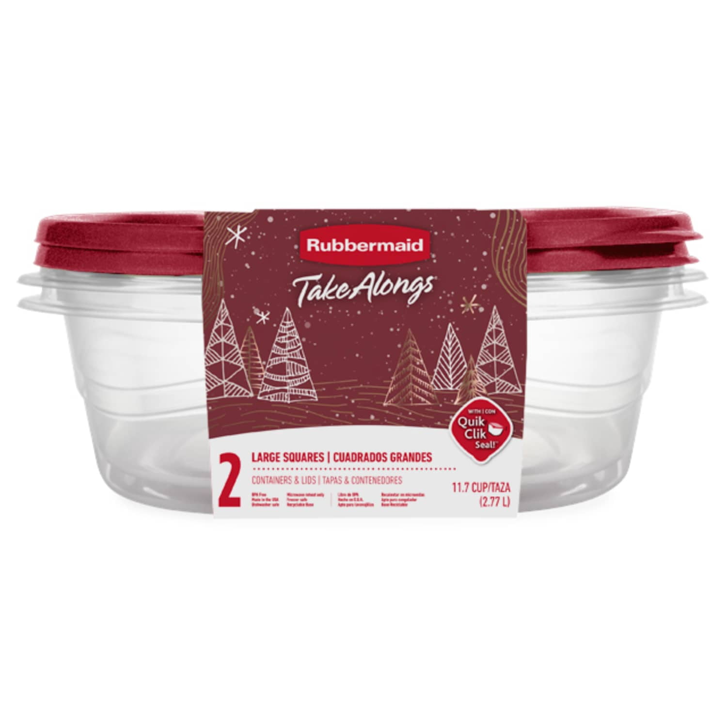 Rubbermaid TakeAlongs, Large Square Food Storage Containers, 11.7 Cups, Rhubarb, 2 piece Set