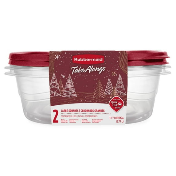 Rubbermaid TakeAlongs, Large Square Food Storage Containers, 11.7 Cups, Rhubarb, 2 piece Set