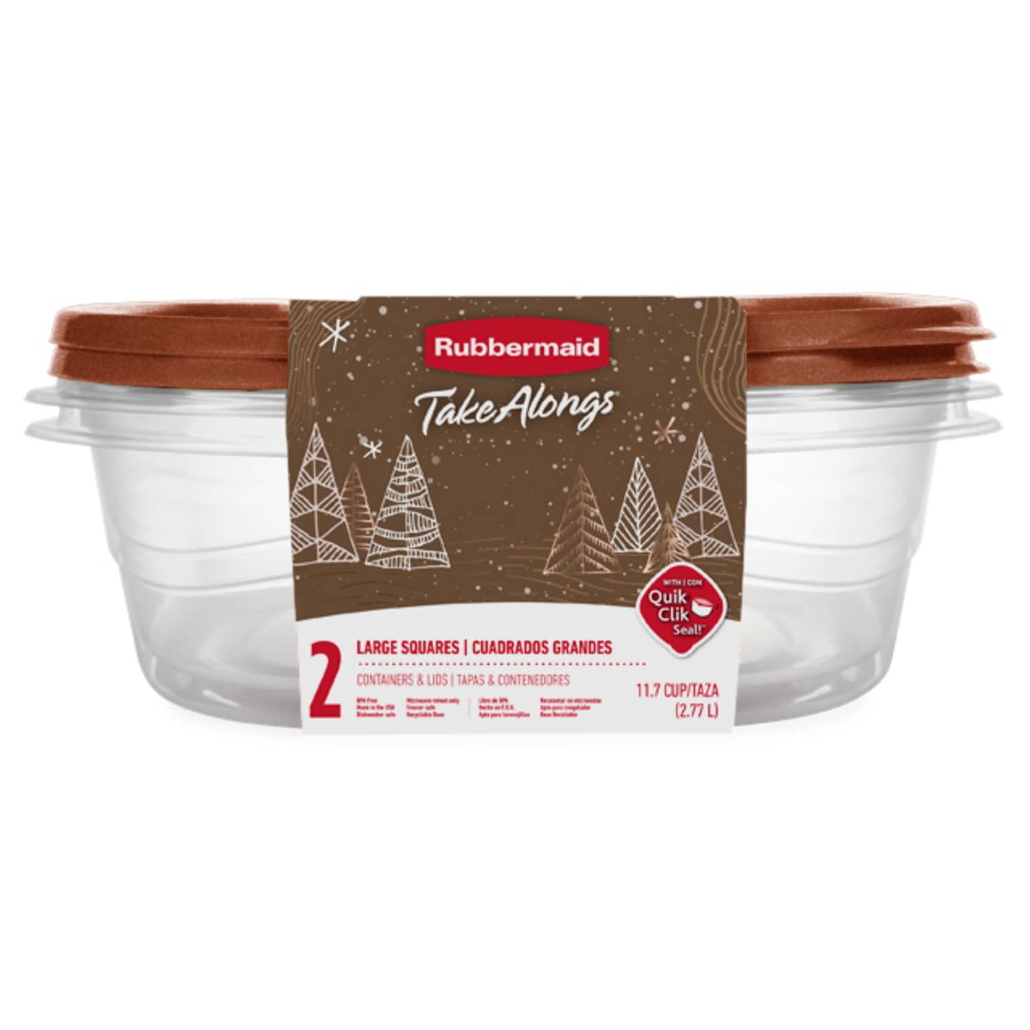 Rubbermaid TakeAlongs Food Storage Containers, 11.7-Cup Square, Holiday Toffee Nut Gold, 2-Pack