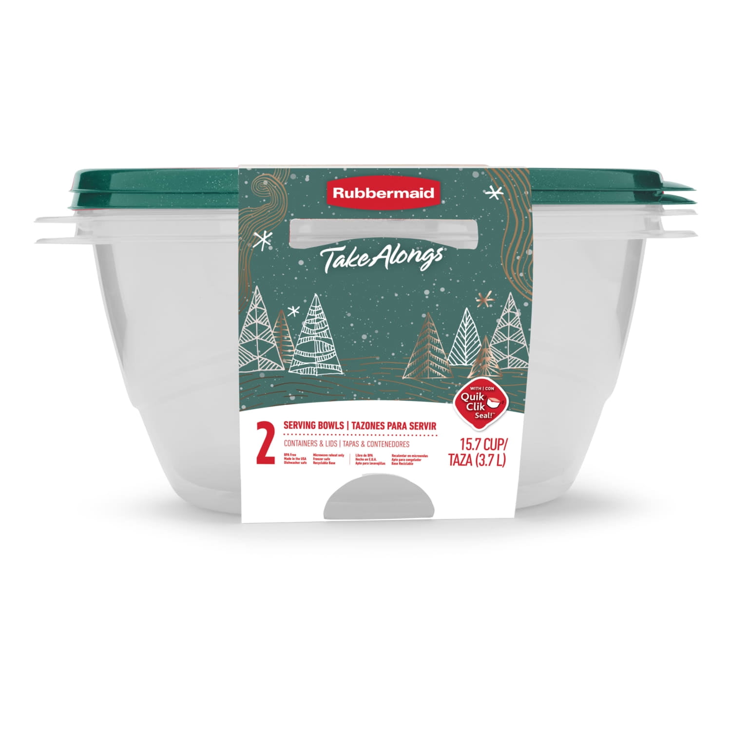 Rubbermaid TakeAlongs serving bowl-shaped Food Storage Containers, 15.7 Cup, Blue Spruce, 2 Count