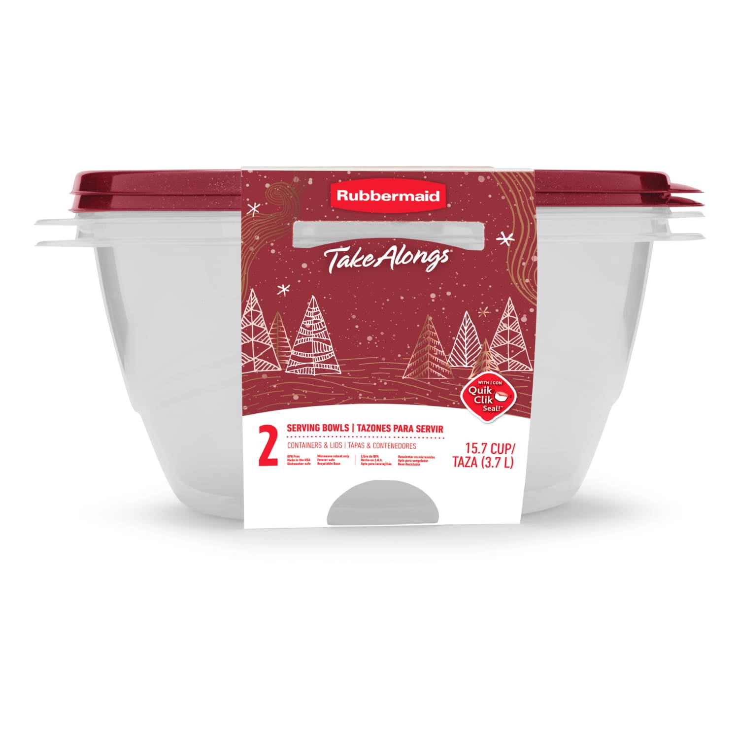 Rubbermaid TakeAlongs serving bowl-shaped Food Storage Containers, 15.7 Cup, Rhubarb, 2 Count